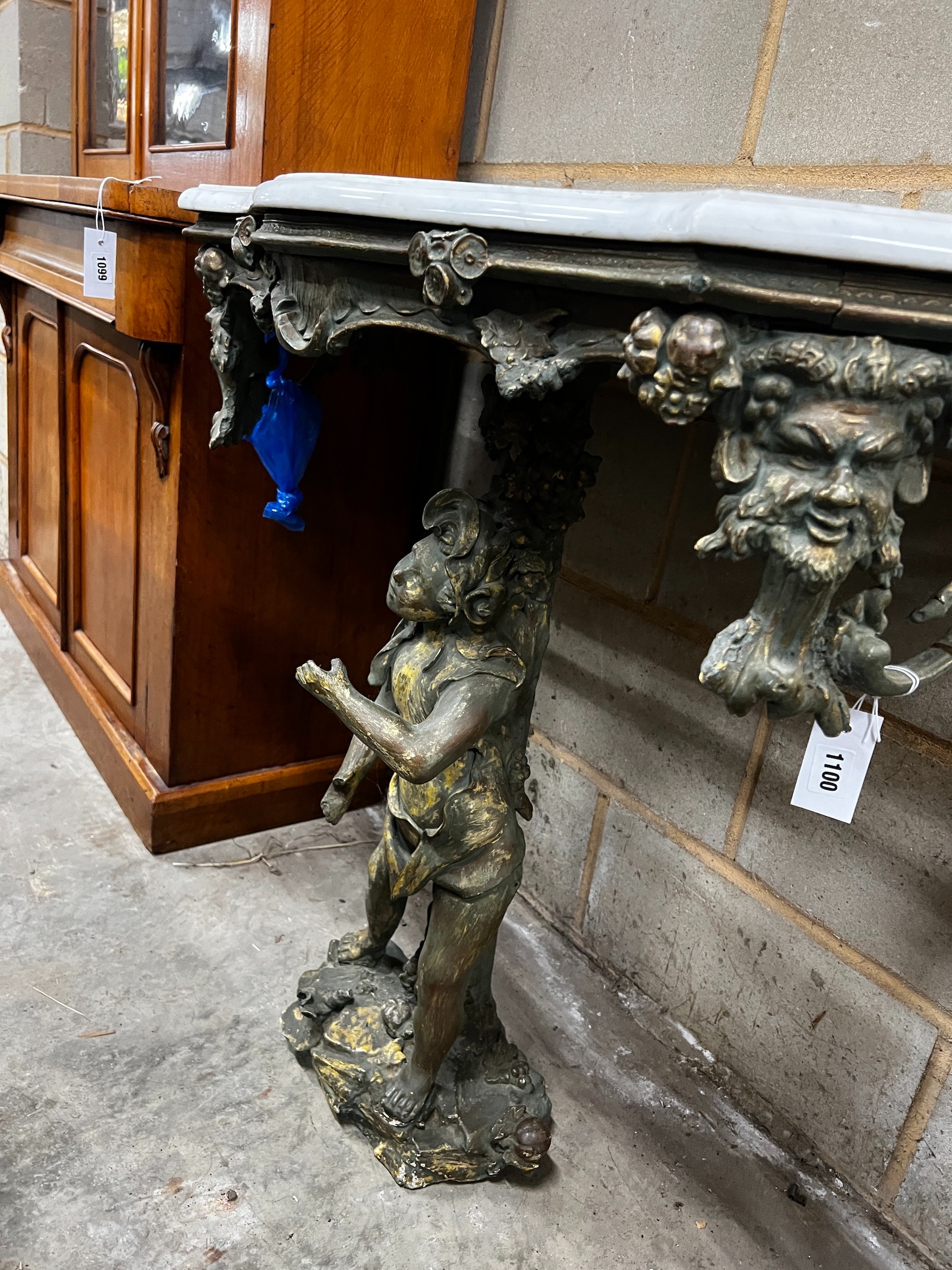 A 19th century French marble topped giltwood and gesso console table, width 92cm depth 53cm height 84cm, with associated mirror